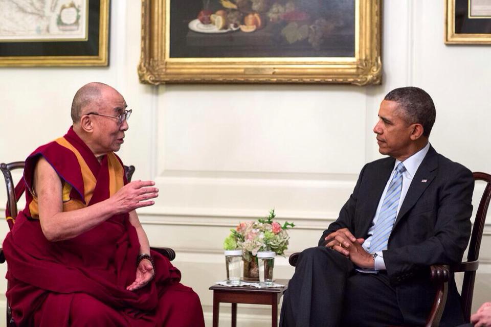 SPECIAL FRONTIER FORCE AT THE WHITE HOUSE: His Holiness the 14th Dalai Lama speaking with US President Barack Obama during their meeting in the Map Room of The White House in Washington, DC on Friday, February 21, 2014.(Official White House photo by Pete Souza)